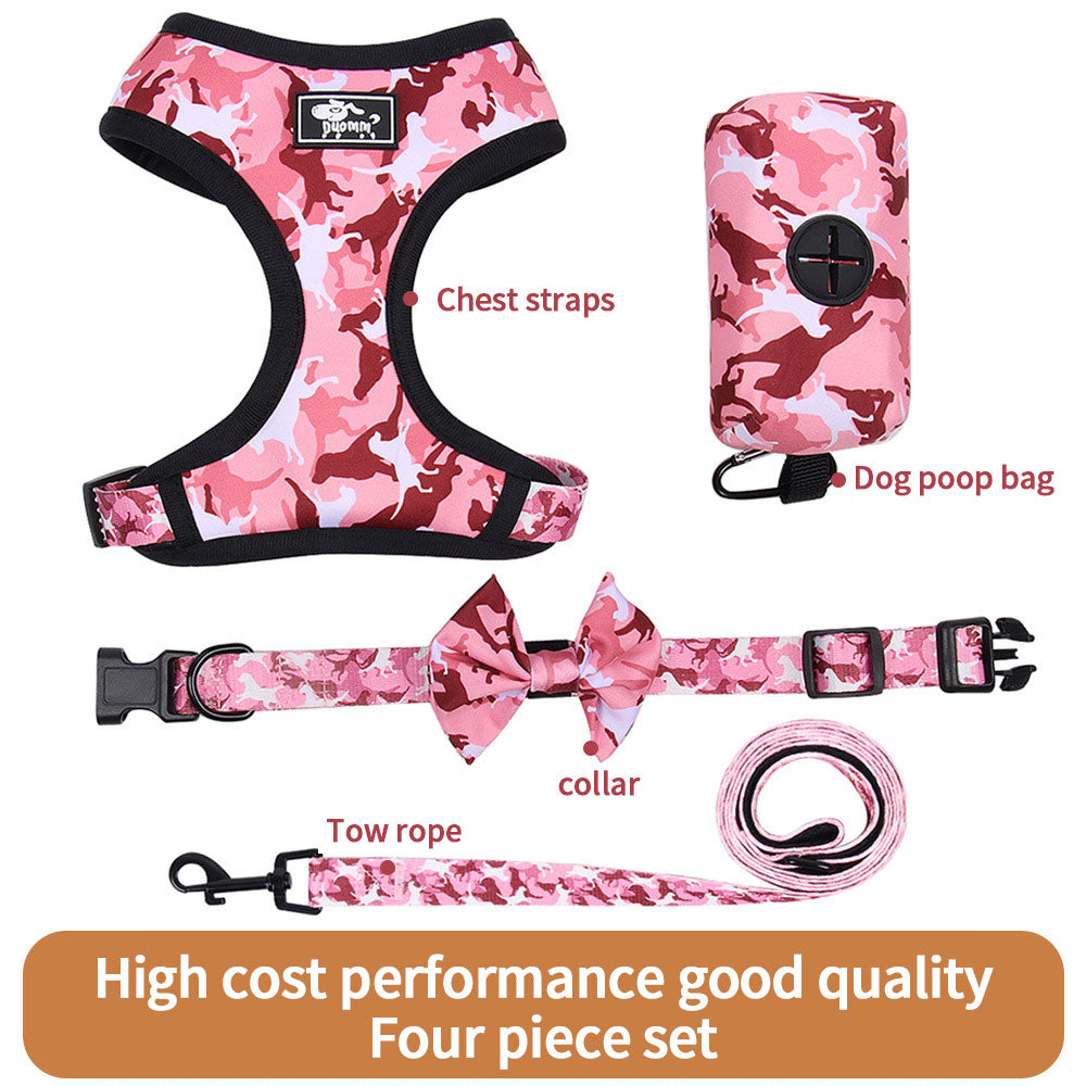 4Pc Harness/Collar/Leash/Poop Bag Set