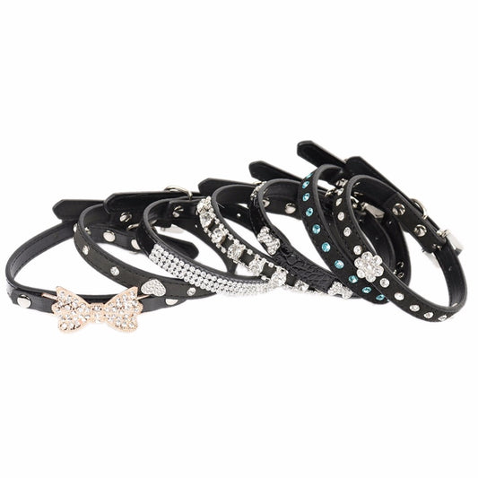 Leather Rhinestone Collar
