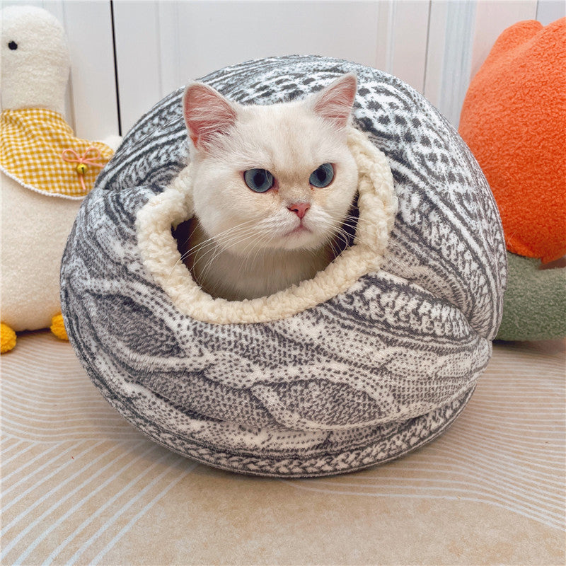 Woven Wool Ball Cat Bed