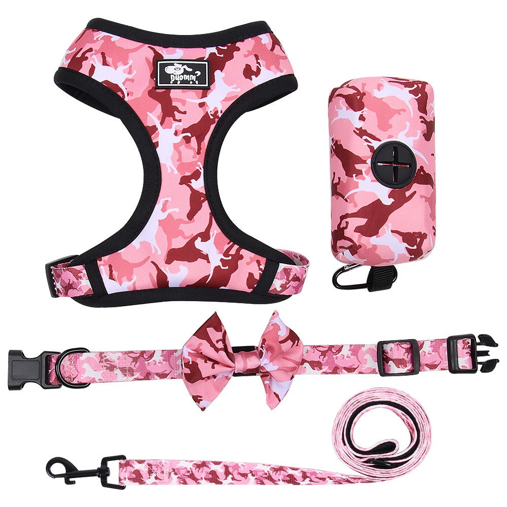 4Pc Harness/Collar/Leash/Poop Bag Set