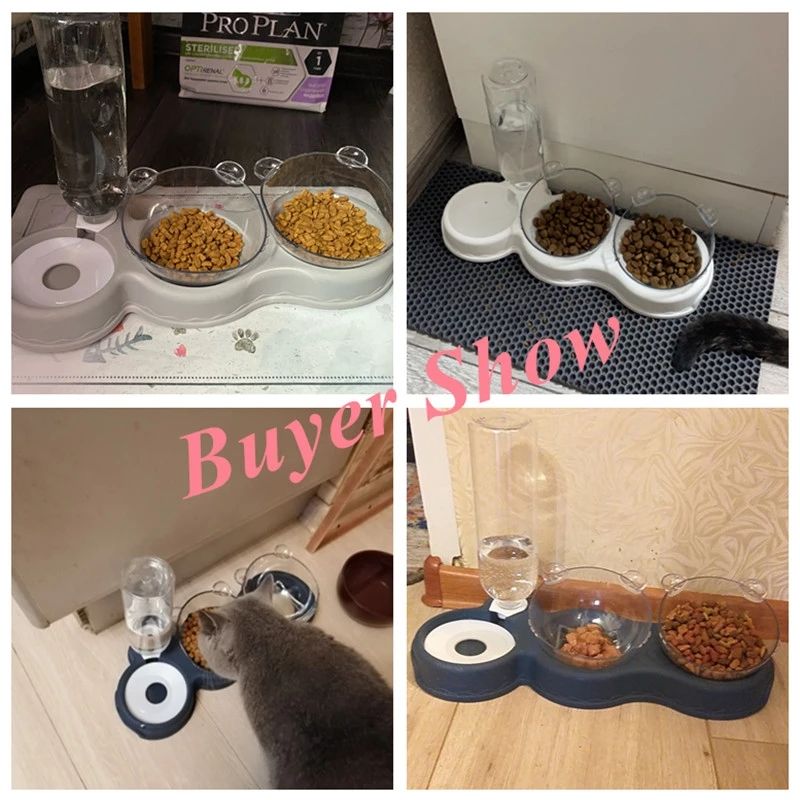 Cat food bowls with automatic waterer