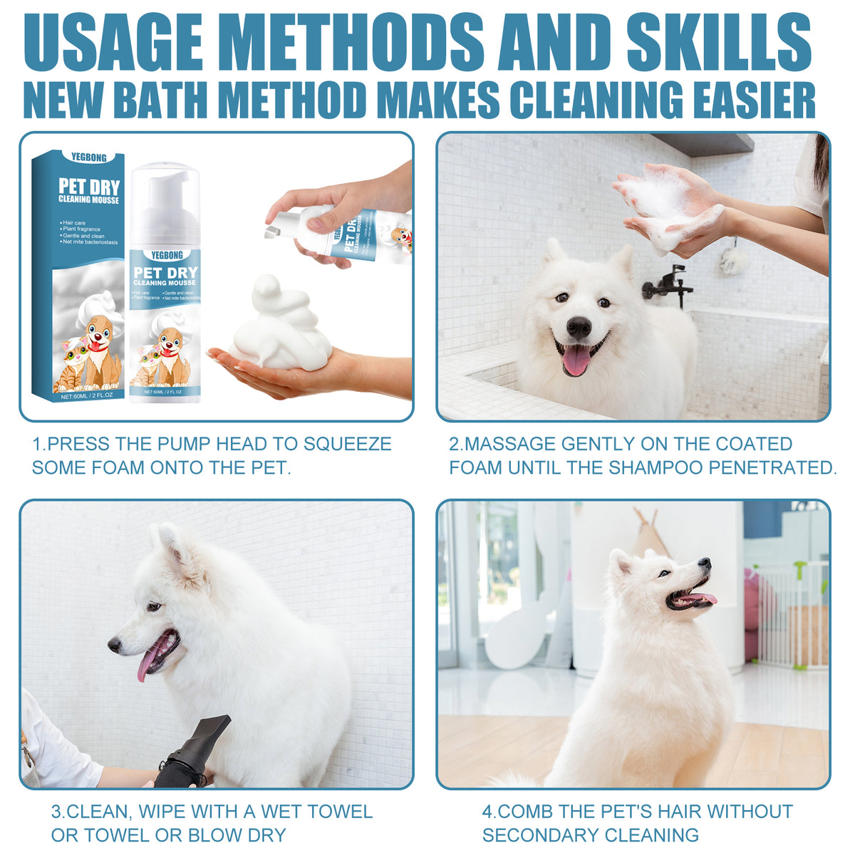 Dog/cat dry shampoo foam