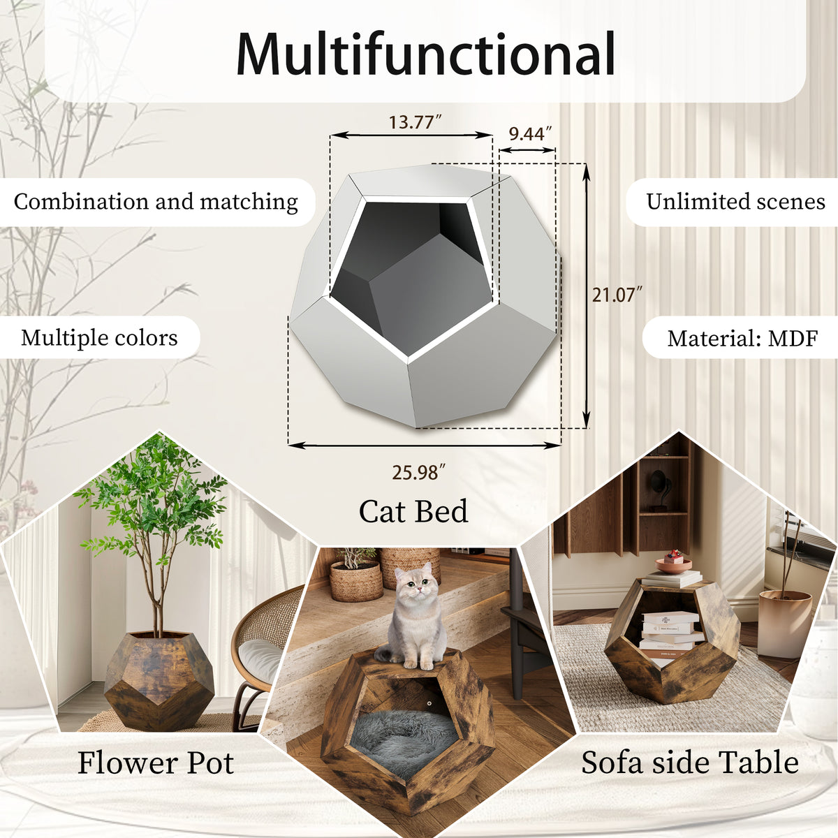 25.98'' geometric cat bed side table
