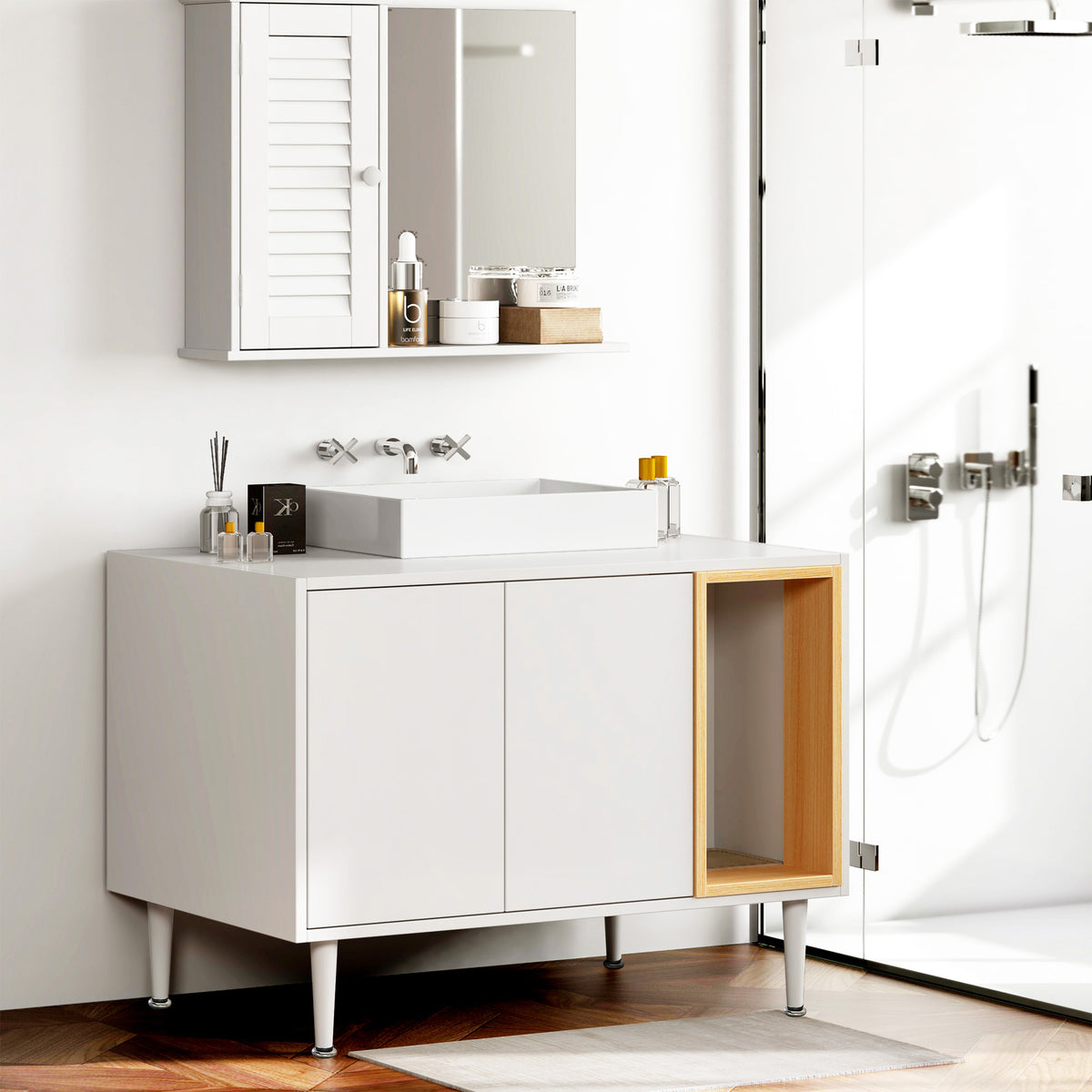 Bathroom sink cabinet/enclosed litter box