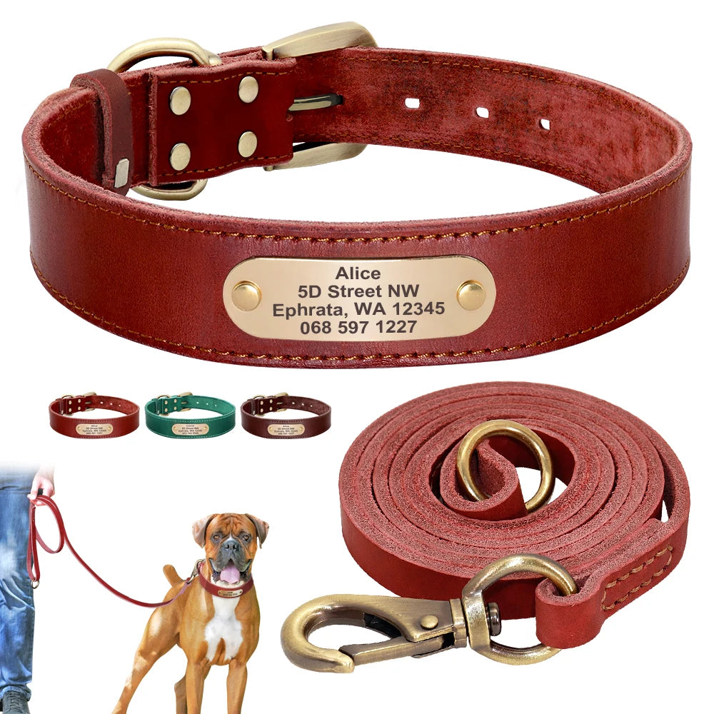Personalized Leather Dog Collar/Leash Set